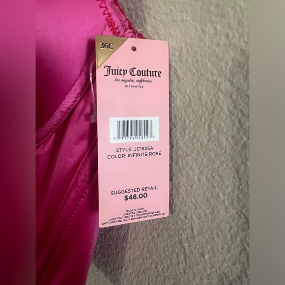 Juicy Couture Satin Lace Bra 36C Infinite Rose Pink | NWT Sexy Bralette Lingerie - Picture 3 of 5